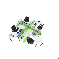 Meja Kantor Enduro Staff 4 Staff Workstation with Triangle Leg Slimmo Partition