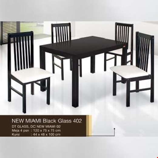 Jual Meja + 4 kursi makan minimalis Caserini New Miami Black Glass 402