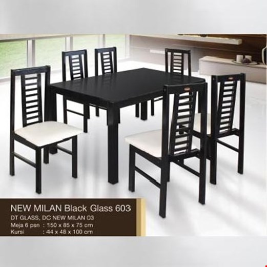 Jual Meja + 6 kursi makan minimalis Caserini New Milan Black Glass 603